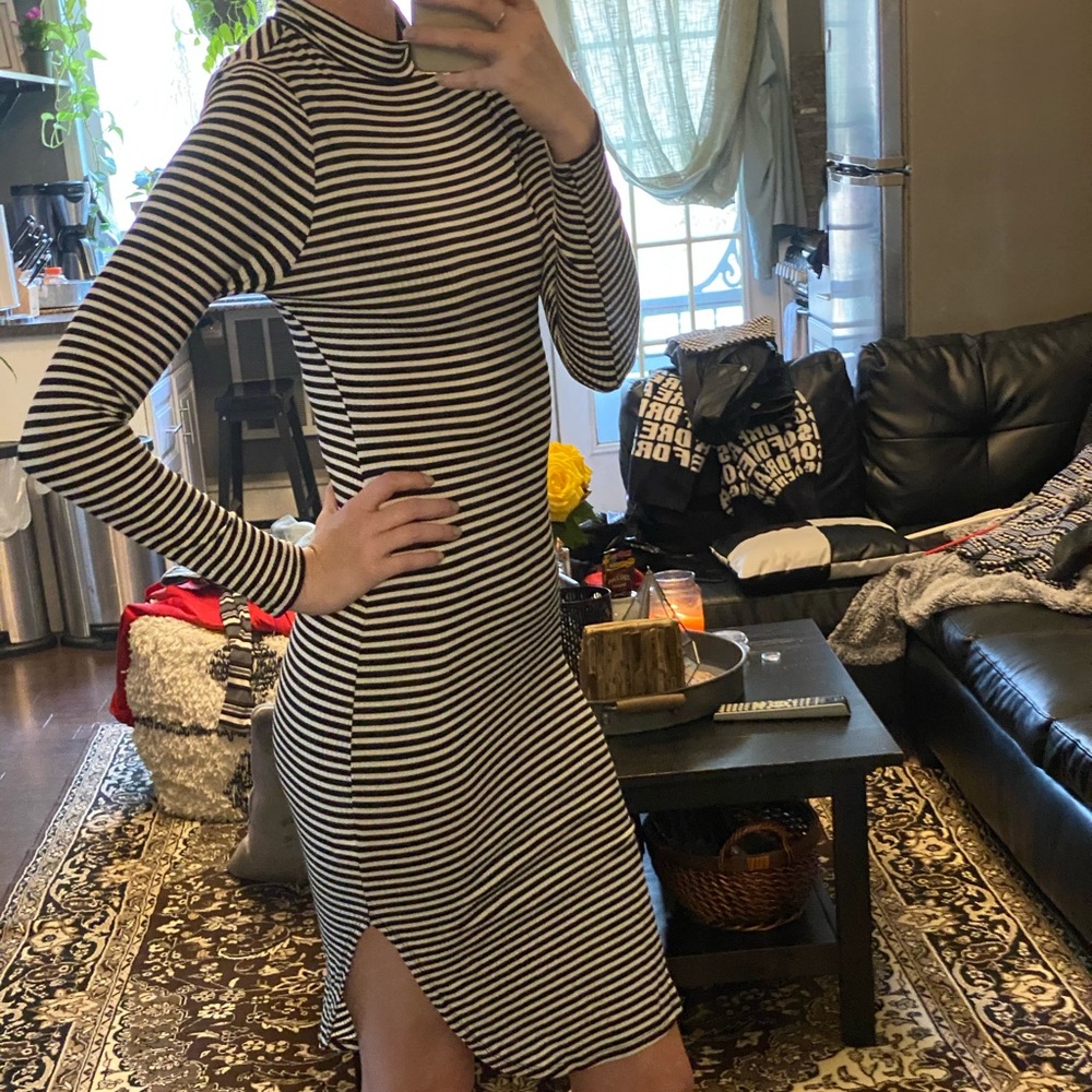 Black and white striped body con dress